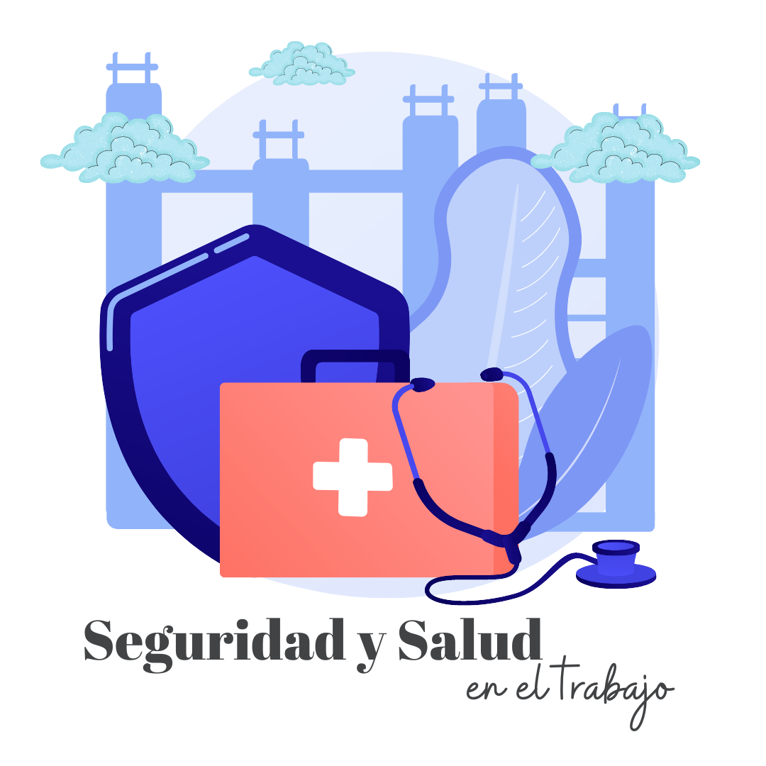 Imagen que muestra un escudo y un botiquín, representando la salud y la seguridad en el trabajo